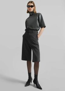 Shiloh Leather Mock Neck Top - Khaki Tops The Frankie Shop Grey Women - Image 2