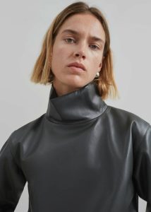 Shiloh Leather Mock Neck Top - Khaki Tops The Frankie Shop Grey Women - Image 4