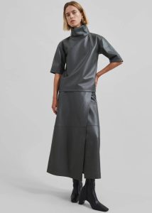 Shiloh Leather Mock Neck Top - Khaki Tops The Frankie Shop Grey Women - Image 5