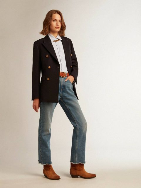 Shirts Golden Goose White And Light Blue Women Women's Shirt With Narrow Stripes - Image 3