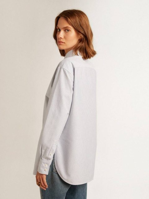 Shirts Golden Goose White And Light Blue Women Women's Shirt With Narrow Stripes - Image 4