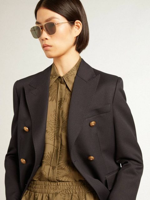 Shirts Golden Goose Women's Olive-Colored Viscose-Cotton Blend Shirt With Floral Pattern Olive Women - Image 2