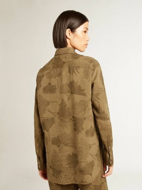 Shirts Golden Goose Women's Olive-Colored Viscose-Cotton Blend Shirt With Floral Pattern Olive Women - Image 4