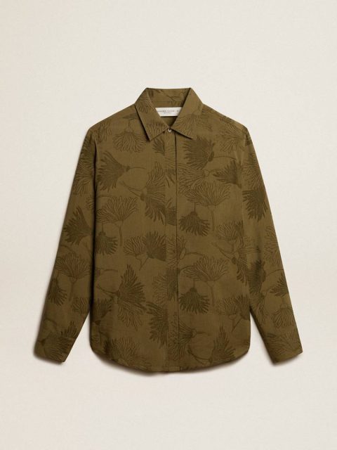 Shirts Golden Goose Women's Olive-Colored Viscose-Cotton Blend Shirt With Floral Pattern Olive Women