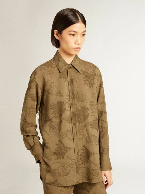 Shirts Golden Goose Women's Olive-Colored Viscose-Cotton Blend Shirt With Floral Pattern Olive Women - Image 5