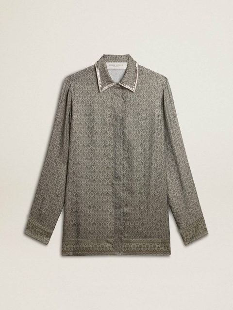 Shirts Green Women's Green Viscose-Blend Silk Shirt With Floral Pattern Golden Goose Women