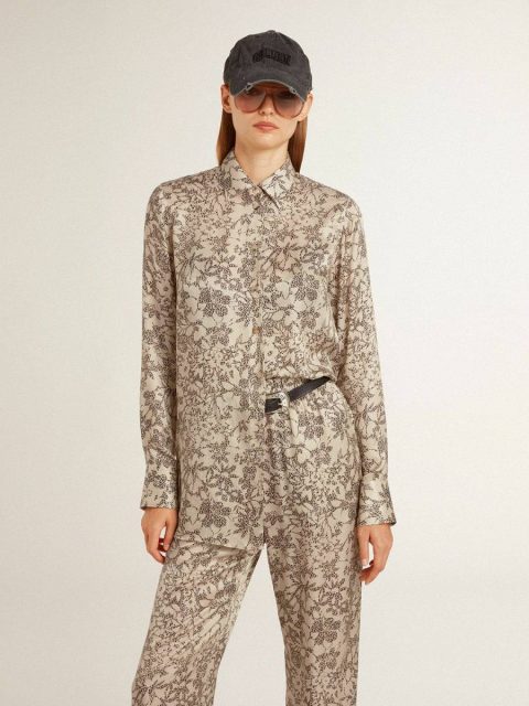 Shirts Women Women's Silk Blend Pajama Shirt With A Floral Print Golden Goose Beige And Black - Image 2