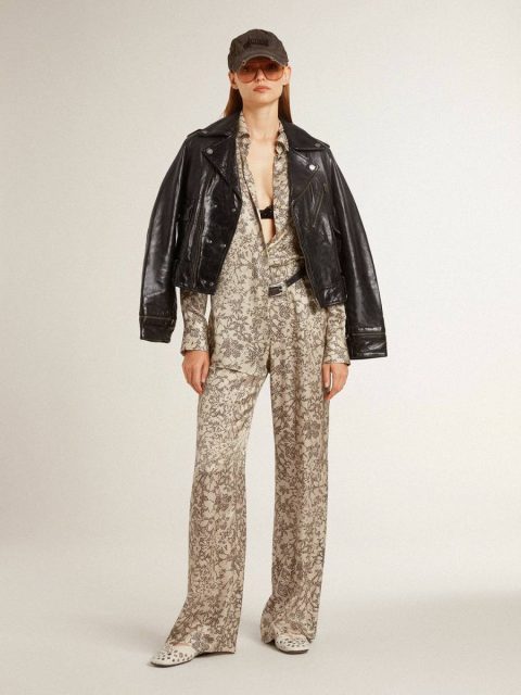 Shirts Women Women's Silk Blend Pajama Shirt With A Floral Print Golden Goose Beige And Black - Image 3