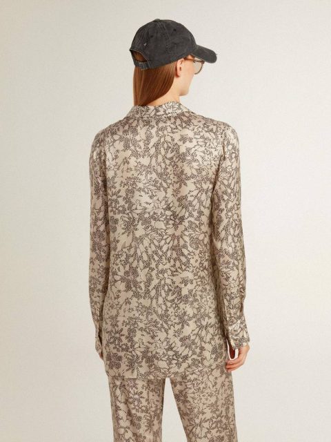 Shirts Women Women's Silk Blend Pajama Shirt With A Floral Print Golden Goose Beige And Black - Image 4