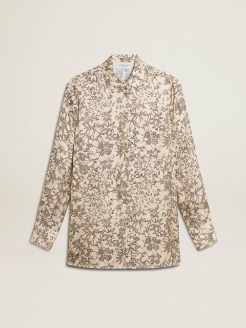 Shirts Women Women's Silk Blend Pajama Shirt With A Floral Print Golden Goose Beige And Black