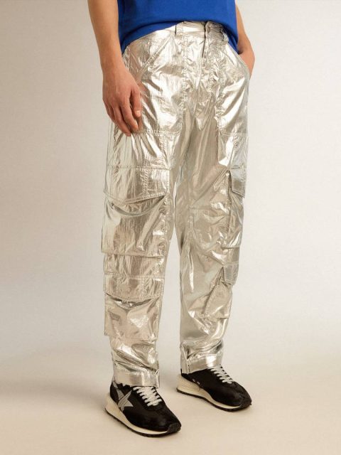 Silver Jeans & Pants Men Golden Goose Men's Cargo Pants In Silver Technical Fabric - Image 2