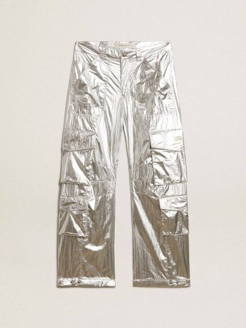 Silver Jeans & Pants Men Golden Goose Men's Cargo Pants In Silver Technical Fabric