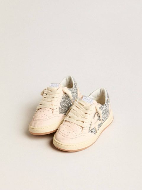 Silver Kids Little Girls (1-3 Years) Golden Goose Junior Ball Star In Glitter With Silver Metallic Leather Heel Tab - Image 2