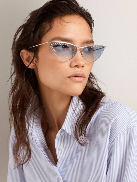Silver Women Sunglasses Golden Goose Sunglasses Cat-Eye Style With Silver Frame And Crystals - Image 3