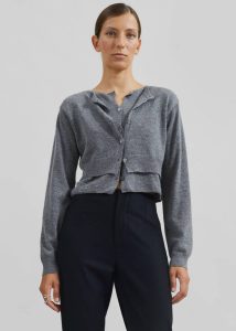 Simi Layered Cardigan - Grey Grey Knitwear The Frankie Shop Women