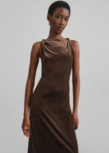 Sinai Twisted Velvet Dress - Brown Brown Dresses Women The Frankie Shop - Image 3