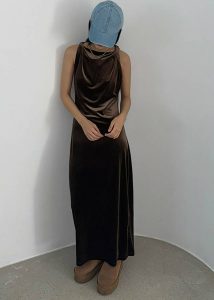 Sinai Twisted Velvet Dress - Brown Brown Dresses Women The Frankie Shop - Image 5