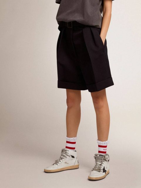 Skirts & Shorts Women Golden Goose Black Women's Shorts In Black Wool Gabardine With Waist Belt - Image 2