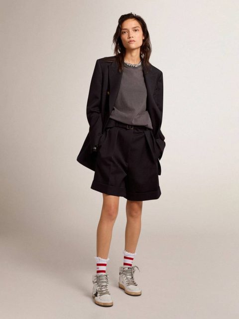 Skirts & Shorts Women Golden Goose Black Women's Shorts In Black Wool Gabardine With Waist Belt - Image 3