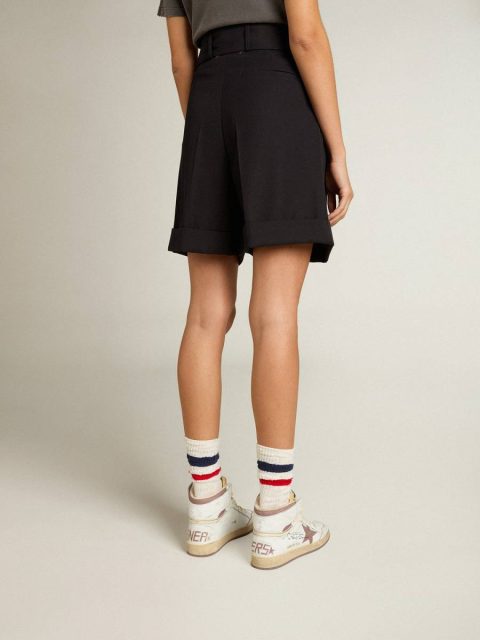 Skirts & Shorts Women Golden Goose Black Women's Shorts In Black Wool Gabardine With Waist Belt - Image 4