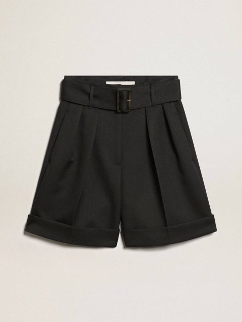 Skirts & Shorts Women Golden Goose Black Women's Shorts In Black Wool Gabardine With Waist Belt