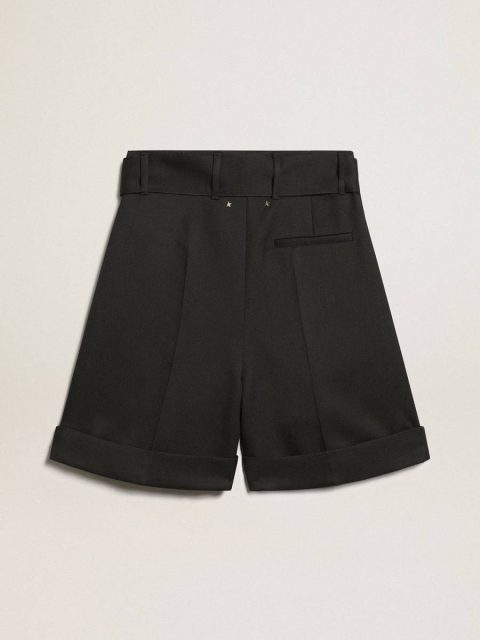 Skirts & Shorts Women Golden Goose Black Women's Shorts In Black Wool Gabardine With Waist Belt - Image 5