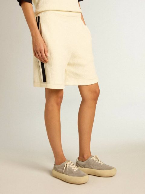 Skirts & Shorts Women Golden Goose Women's Vintage White Shorts With Blue Rib Knit On The Sides Vintage White - Image 2