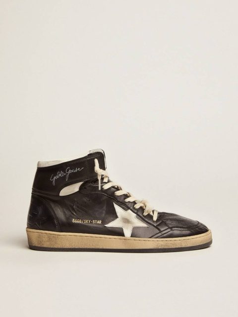 Sky-Star Golden Goose Sky-Star In Black Nappa Leather With White Leather Star Men