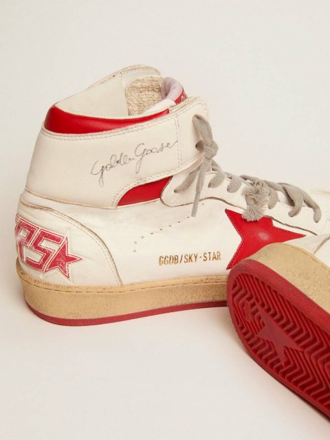 Sky-Star Men Golden Goose Men's Sky-Star With Signature On The Ankle And Red Inserts White - Image 4