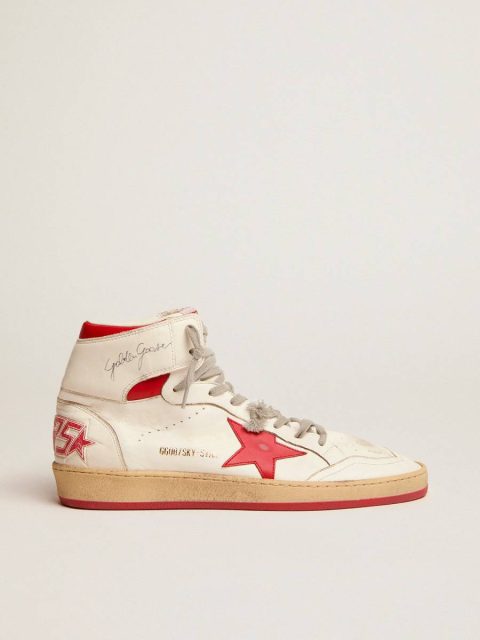 Sky-Star Men Golden Goose Men's Sky-Star With Signature On The Ankle And Red Inserts White