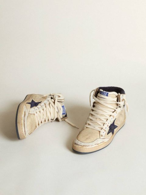 Sky-Star Men's Sky-Star In Cream-Colored Nylon And Leather With Blue Suede Star Golden Goose Men - Image 2