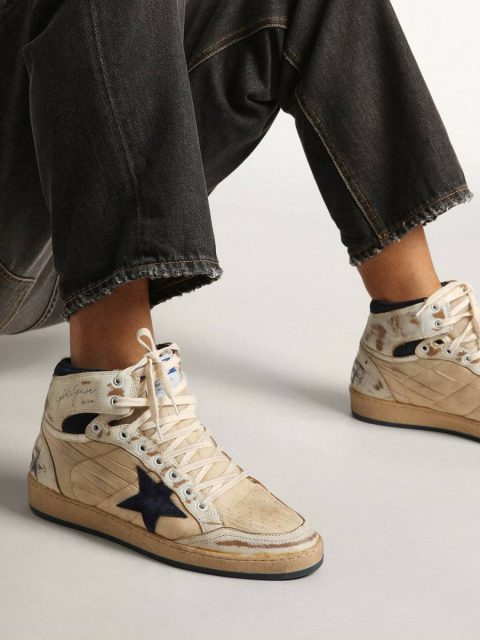 Sky-Star Men's Sky-Star In Cream-Colored Nylon And Leather With Blue Suede Star Golden Goose Men - Image 3