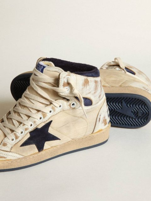 Sky-Star Men's Sky-Star In Cream-Colored Nylon And Leather With Blue Suede Star Golden Goose Men - Image 4