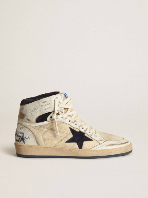 Sky-Star Men's Sky-Star In Cream-Colored Nylon And Leather With Blue Suede Star Golden Goose Men