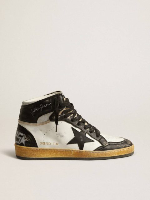 Sky-Star Sky-Star In White Nappa Leather With Black Leather Star Golden Goose Men