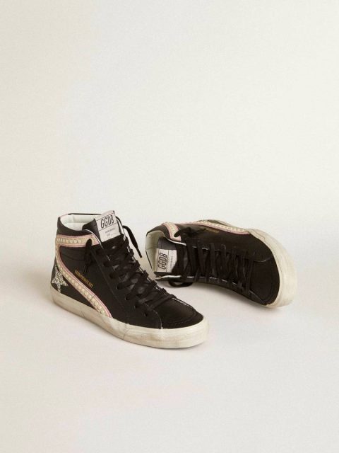 Slide Black Golden Goose Women Slide Ltd With Platinum Glitter Star And Suede Flash With Pearls - Image 2