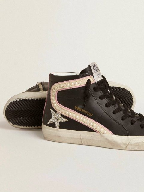 Slide Black Golden Goose Women Slide Ltd With Platinum Glitter Star And Suede Flash With Pearls - Image 3