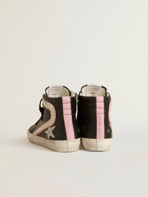 Slide Black Golden Goose Women Slide Ltd With Platinum Glitter Star And Suede Flash With Pearls - Image 4