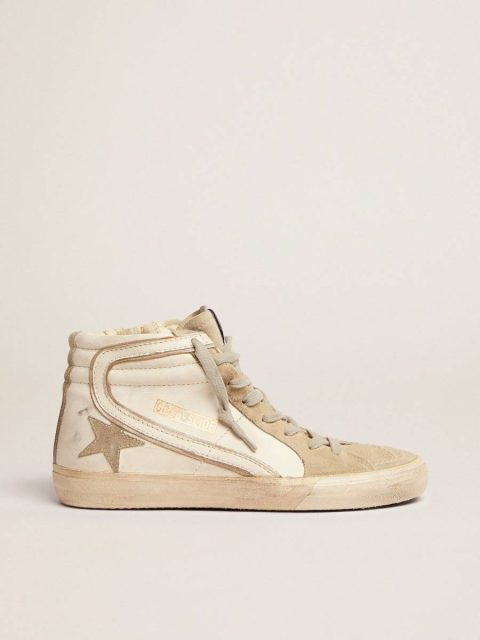 Slide Golden Goose Women Women's Slide With Ice-Gray Suede Star And White Flash White
