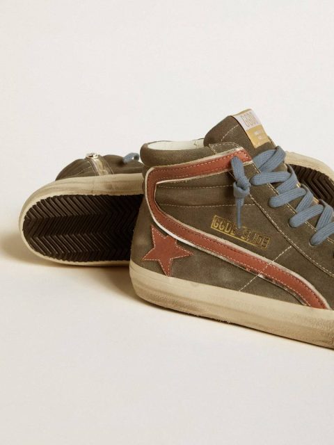 Slide In Gray Suede With Brown Nubuck Star And Flash Golden Goose Slide Men - Image 3