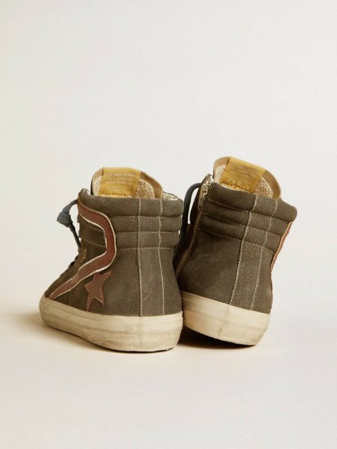 Slide In Gray Suede With Brown Nubuck Star And Flash Golden Goose Slide Men - Image 4
