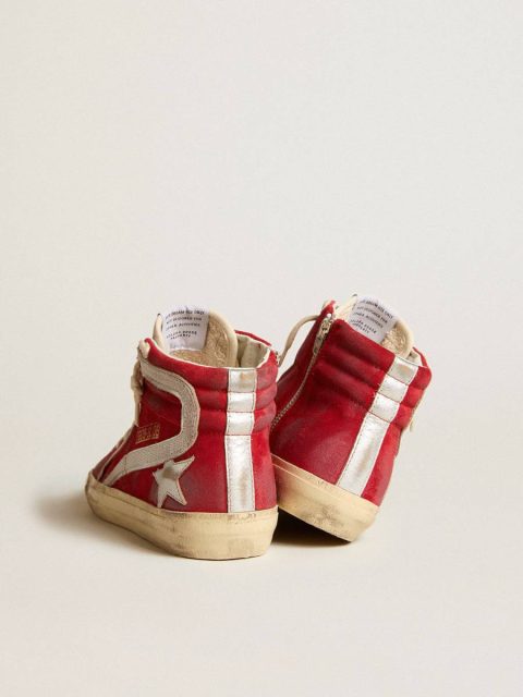Slide In Red Suede With Silver Star And Lizard Print Flash Golden Goose Women Slide - Image 4