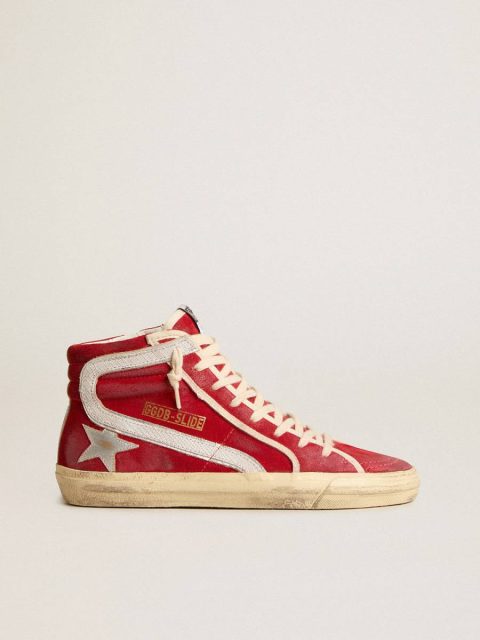 Slide In Red Suede With Silver Star And Lizard Print Flash Golden Goose Women Slide