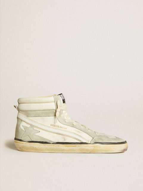 Slide Lab In Aged-White Nappa Leather With Gray Suede Star And White Leather Flash Golden Goose Slide Men