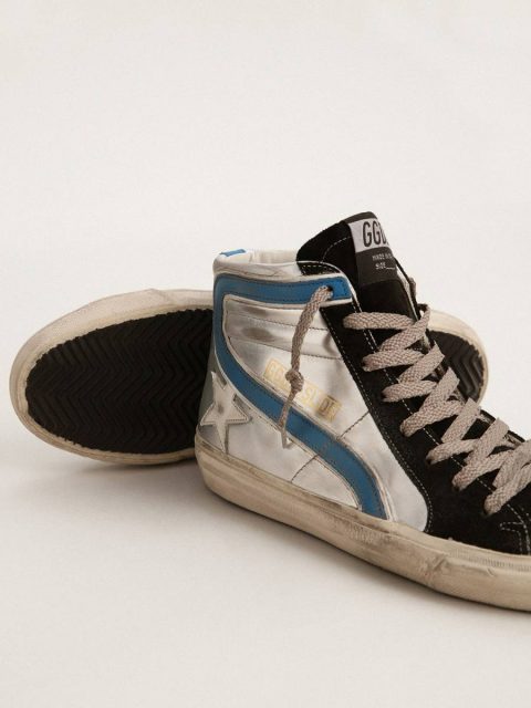 Slide Slide In Silver Metallic Leather With White Leather Star Golden Goose Women - Image 3