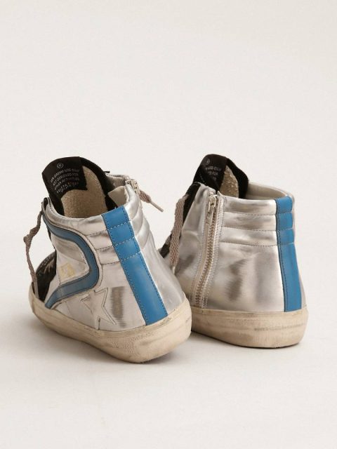 Slide Slide In Silver Metallic Leather With White Leather Star Golden Goose Women - Image 4
