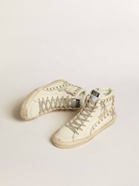 Slide With Silver Metallic Leather Star And Leather Flash With Stars Slide Women Golden Goose Off-White - Image 2