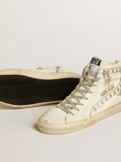 Slide With Silver Metallic Leather Star And Leather Flash With Stars Slide Women Golden Goose Off-White - Image 4