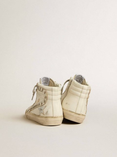 Slide With Silver Metallic Leather Star And Leather Flash With Stars Slide Women Golden Goose Off-White - Image 5