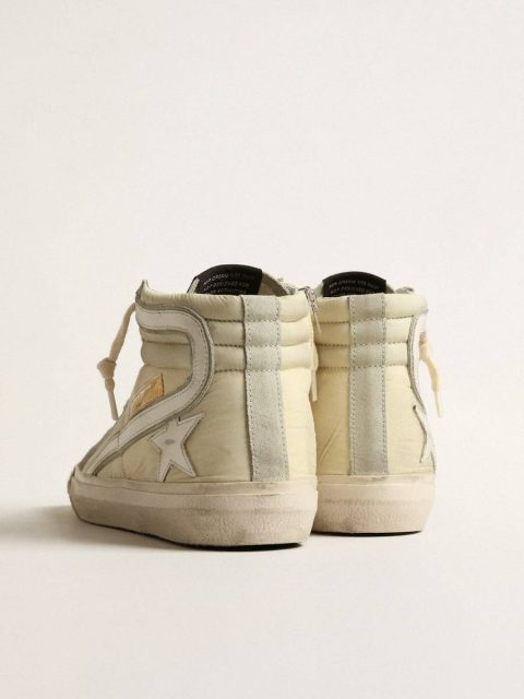 Slide Women Slide In Ivory Nylon With White Leather Star And Silver Swarovski Crystal Tongue Golden Goose - Image 4